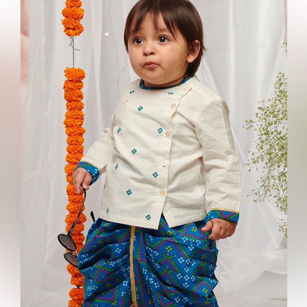 Indian / Pakistani Tiber taber Blue 100% Cotton Bandhani Dhoti Pant With Kurta